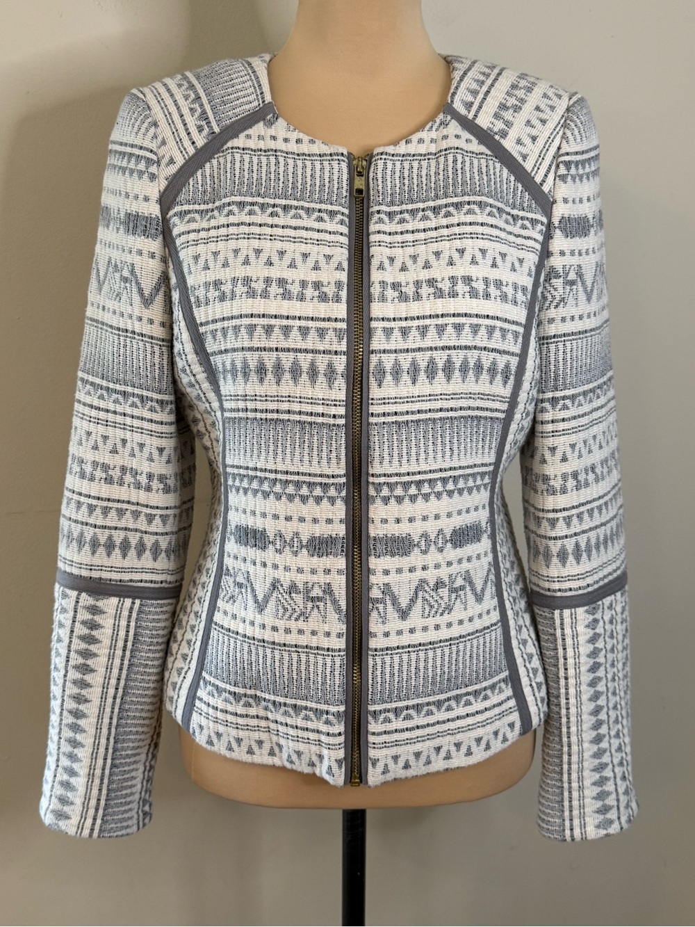 H&M boho southwestern zip blazer jacket blue gray white SZ 8